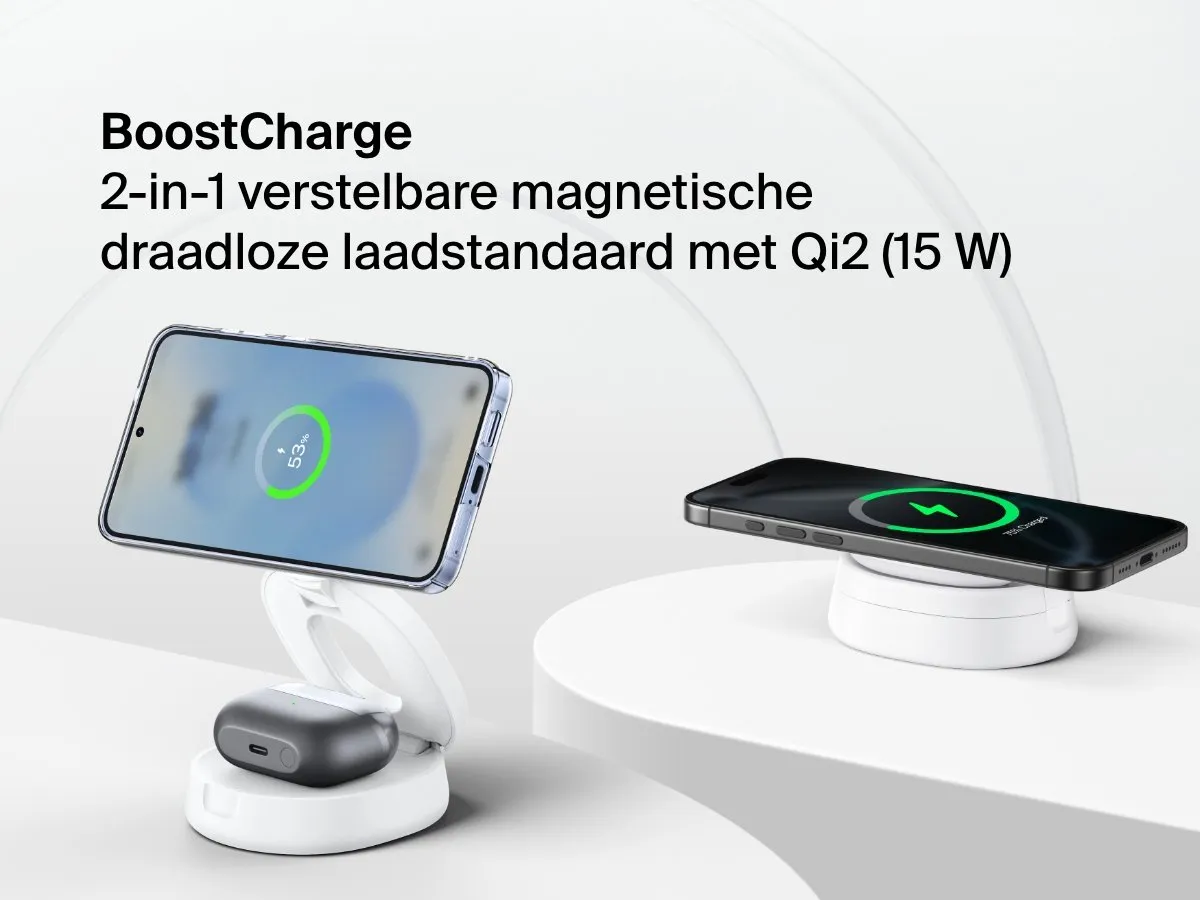 Belkin BoostCharge Pro WIZ035KQWH Laadstandaard - 2x Qi2 15W - Wit