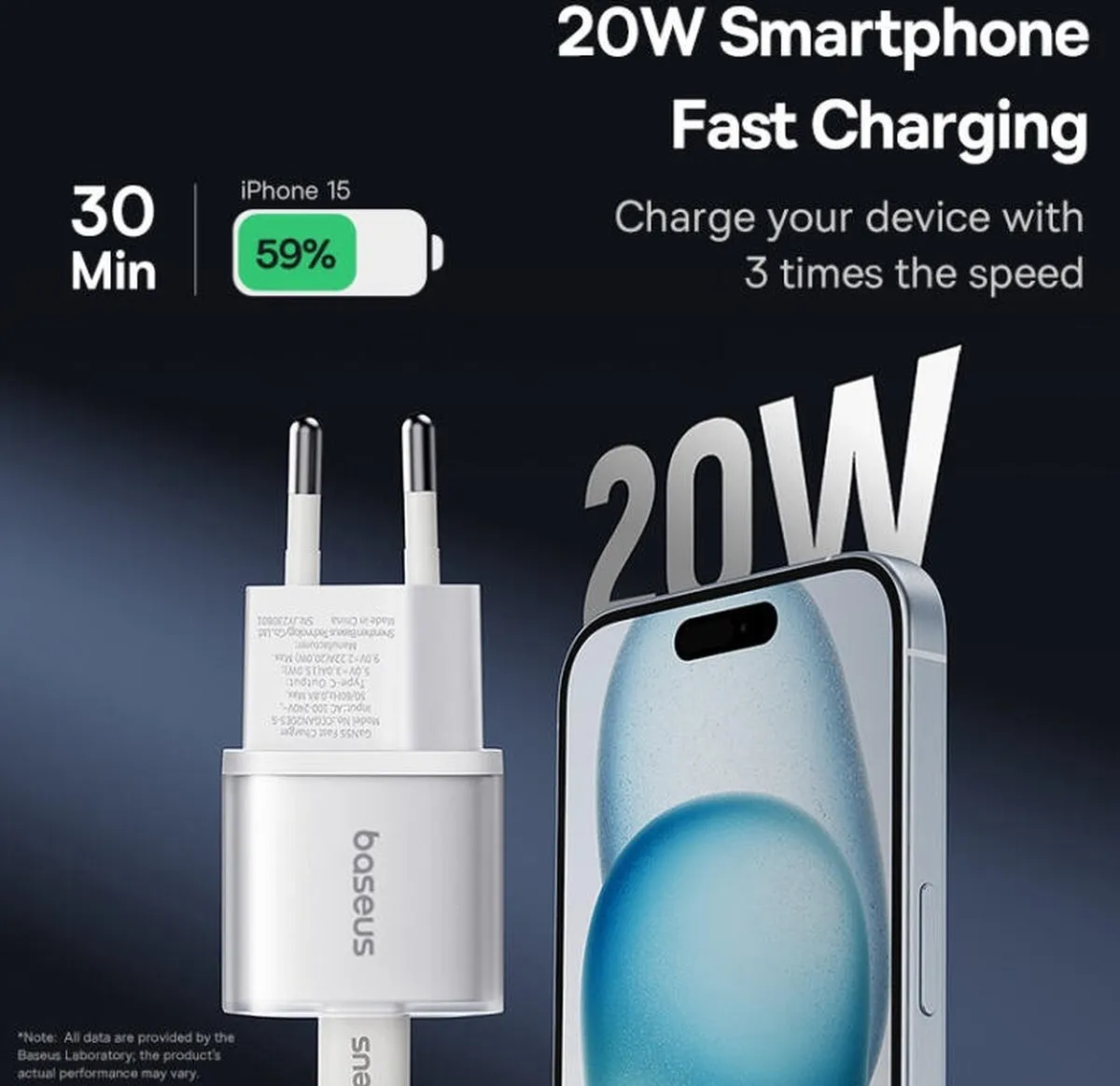 Baseus GaN5S USB-C Snellader 20W - Wit