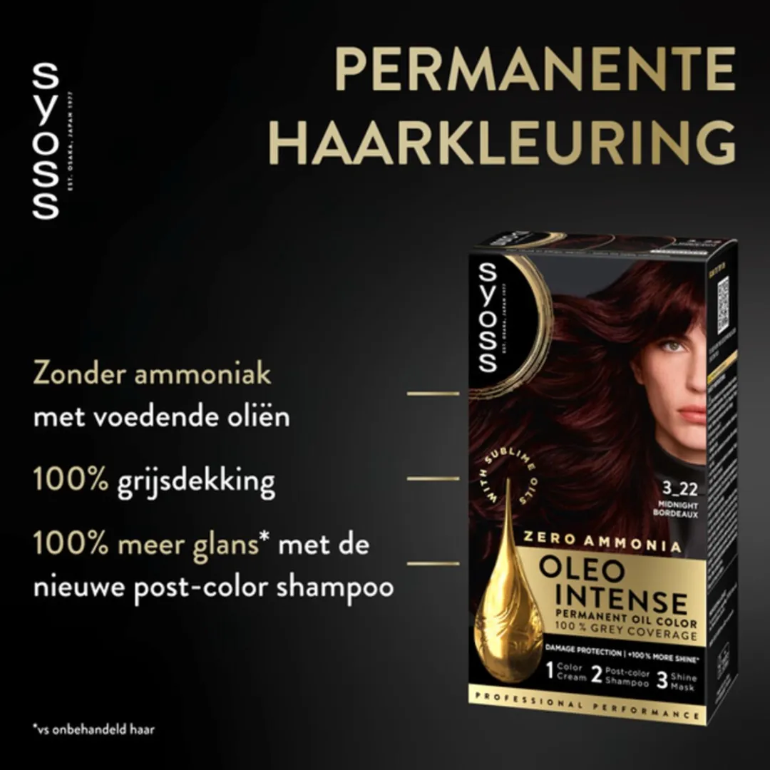 SYOSS Oleo Intense Haarverf 3-22 Midnight Bordeaux - 20 Stuks