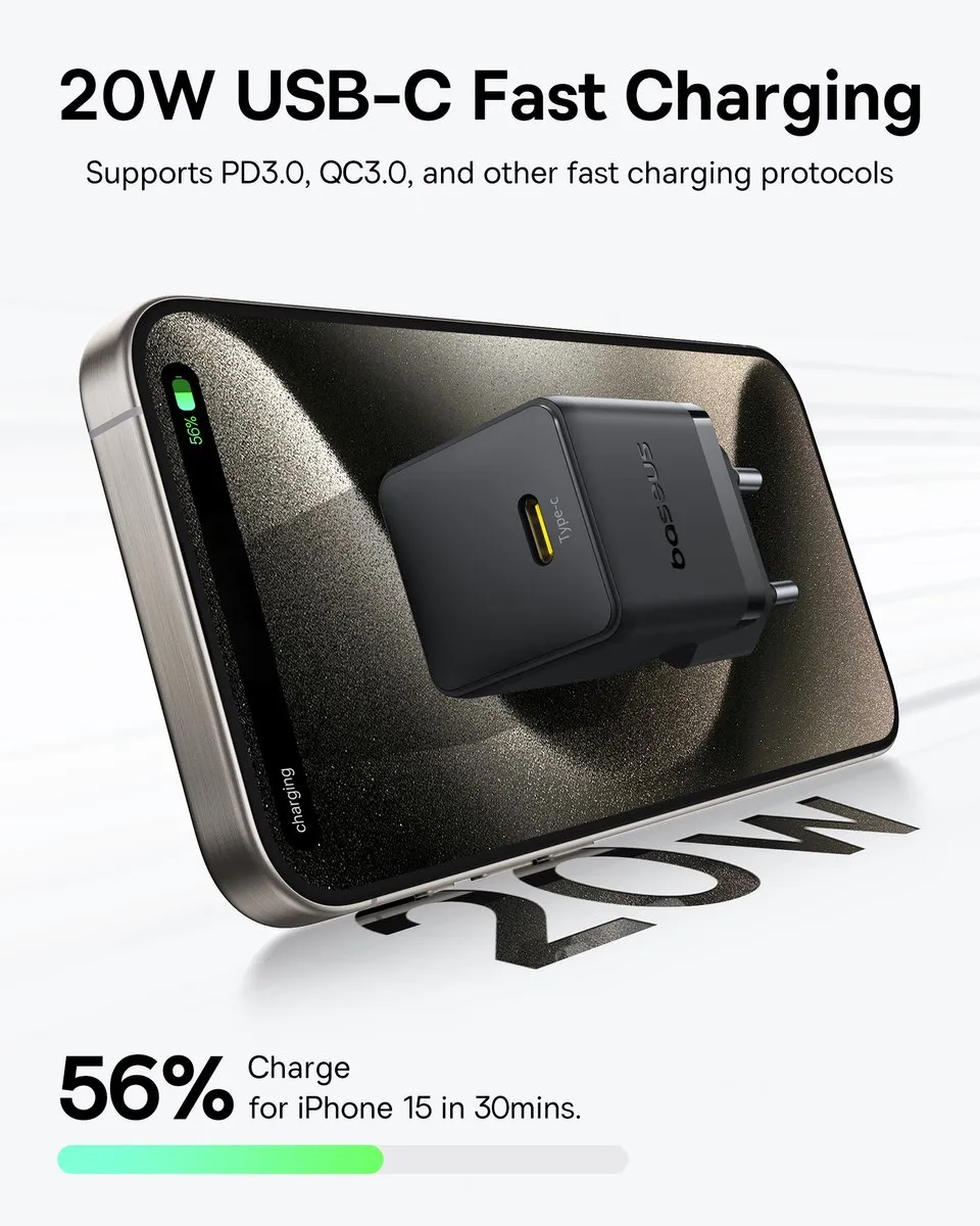 Baseus 20W USB-C Snellader - Zwart