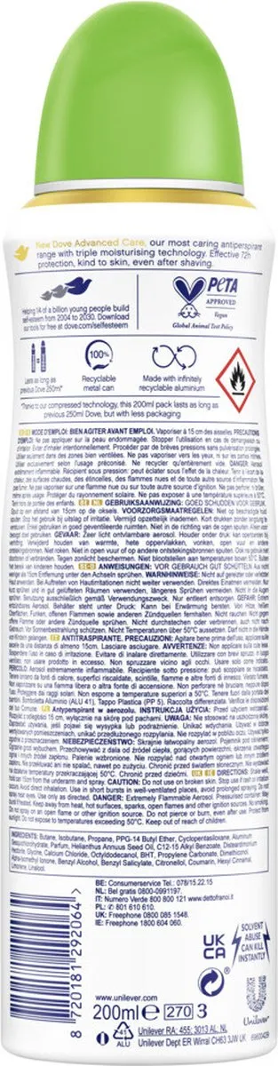 Dove Deodorant Spray Komkommer & Groene Thee - 6x200ml