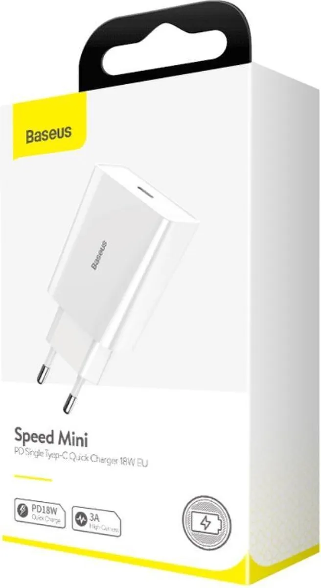 Baseus CCFS-X02 USB-C Oplader 18W - Wit