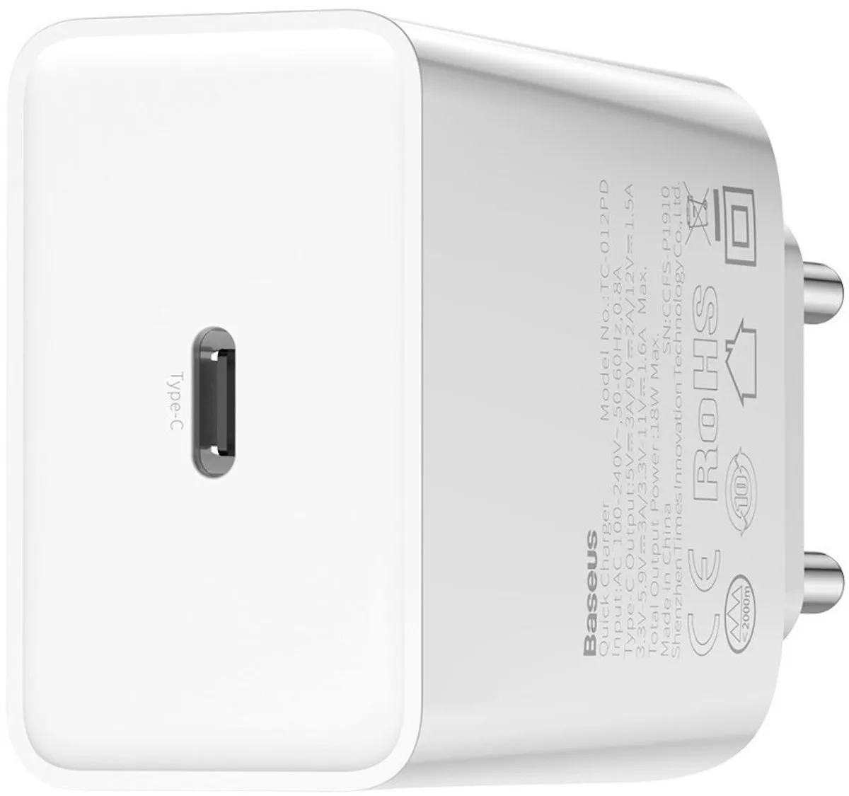 Baseus CCFS-X02 USB-C Oplader 18W - Wit - afbeelding 6 van 6