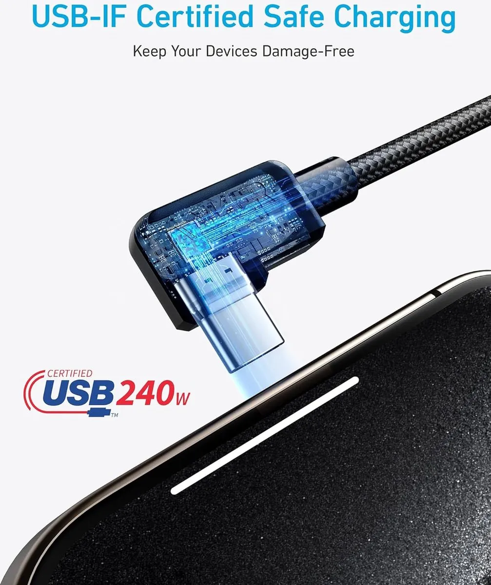 Anker USB-C Haakse Kabel 240W - 2x 180cm