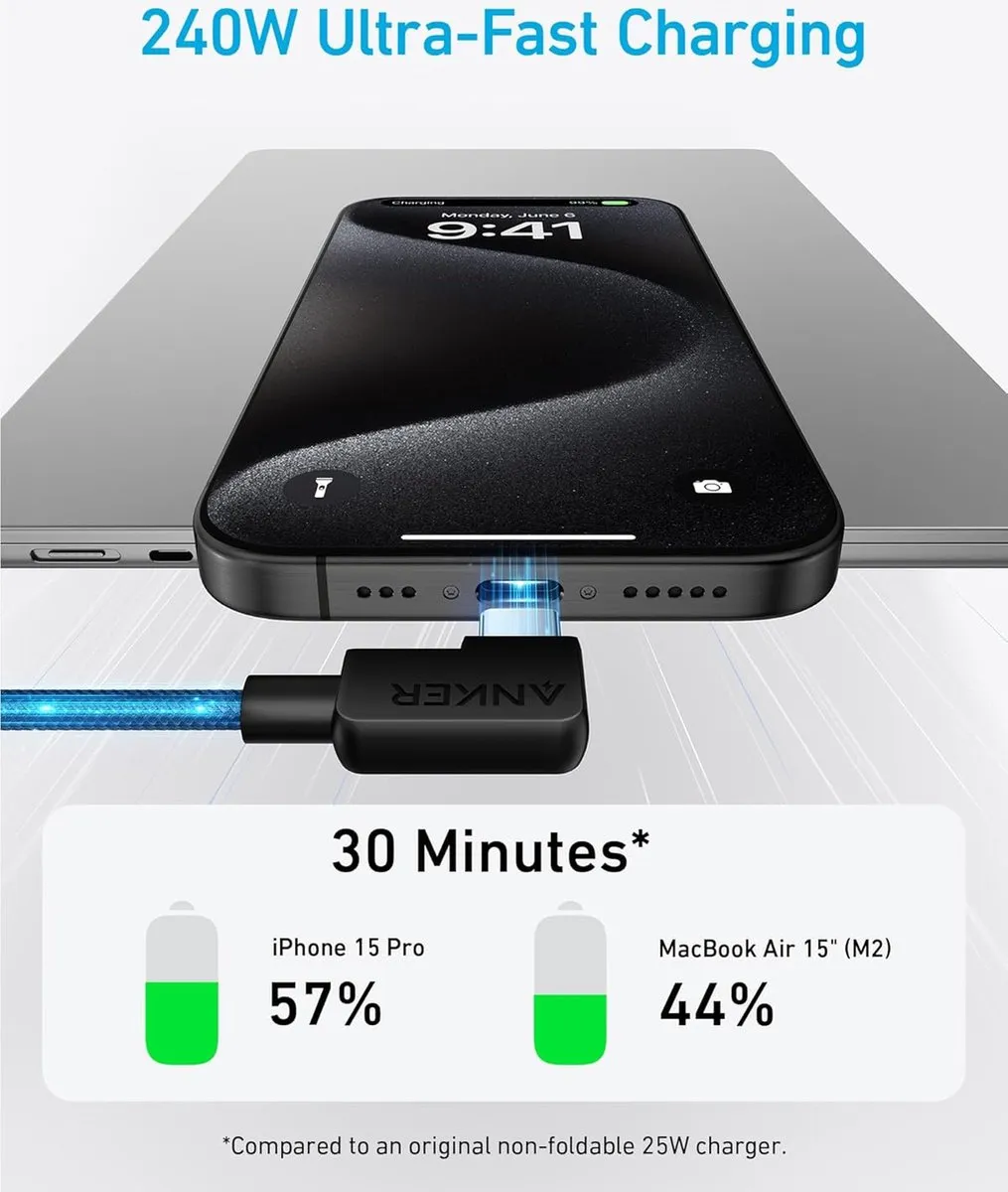 Anker USB-C Haakse Kabel 240W - 2x 180cm