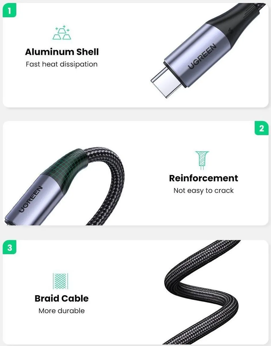 UGREEN USB-C Kabel 5A Thunderbolt 3 - Zwart