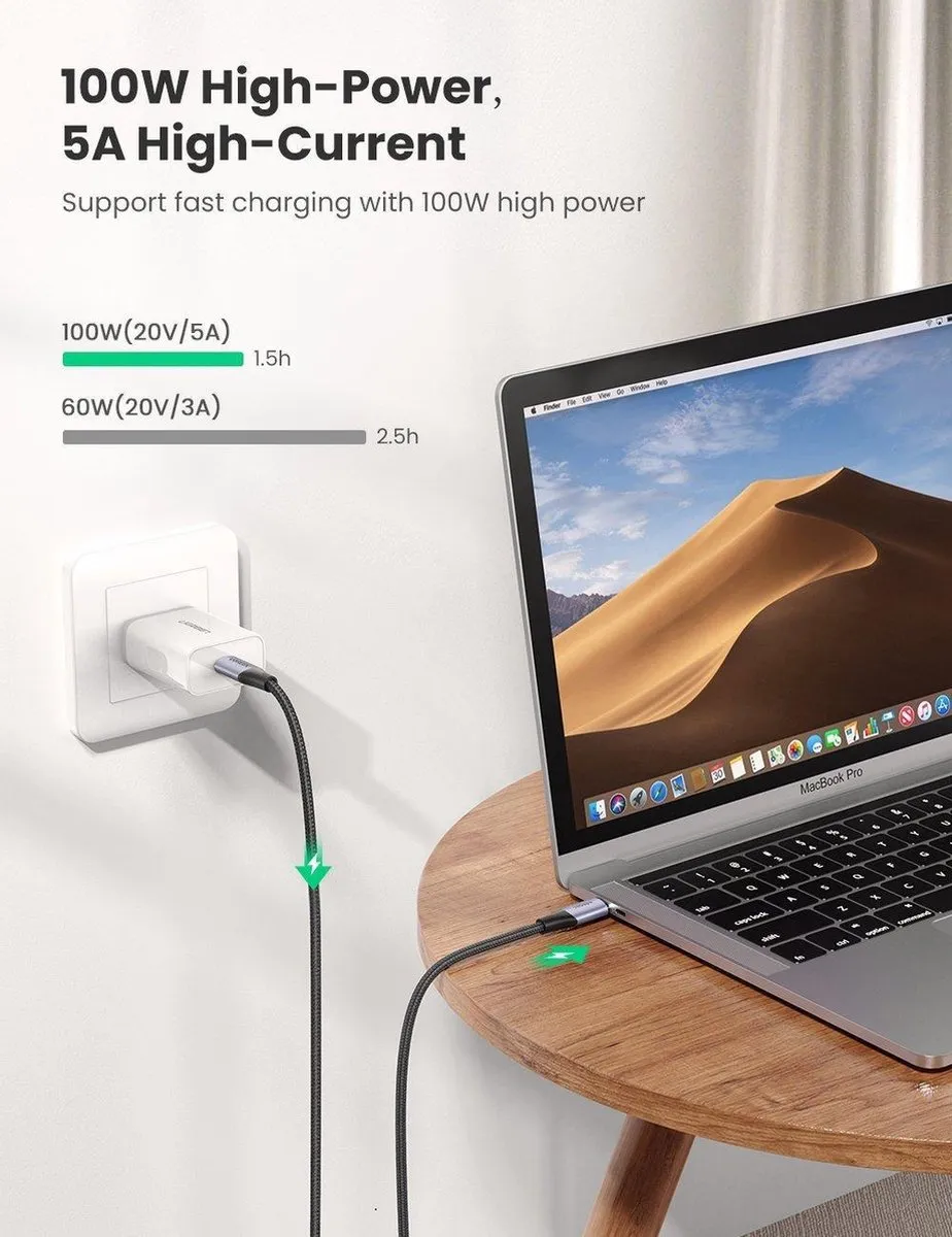 UGREEN USB-C Kabel 5A Thunderbolt 3 - Zwart - afbeelding 6 van 6