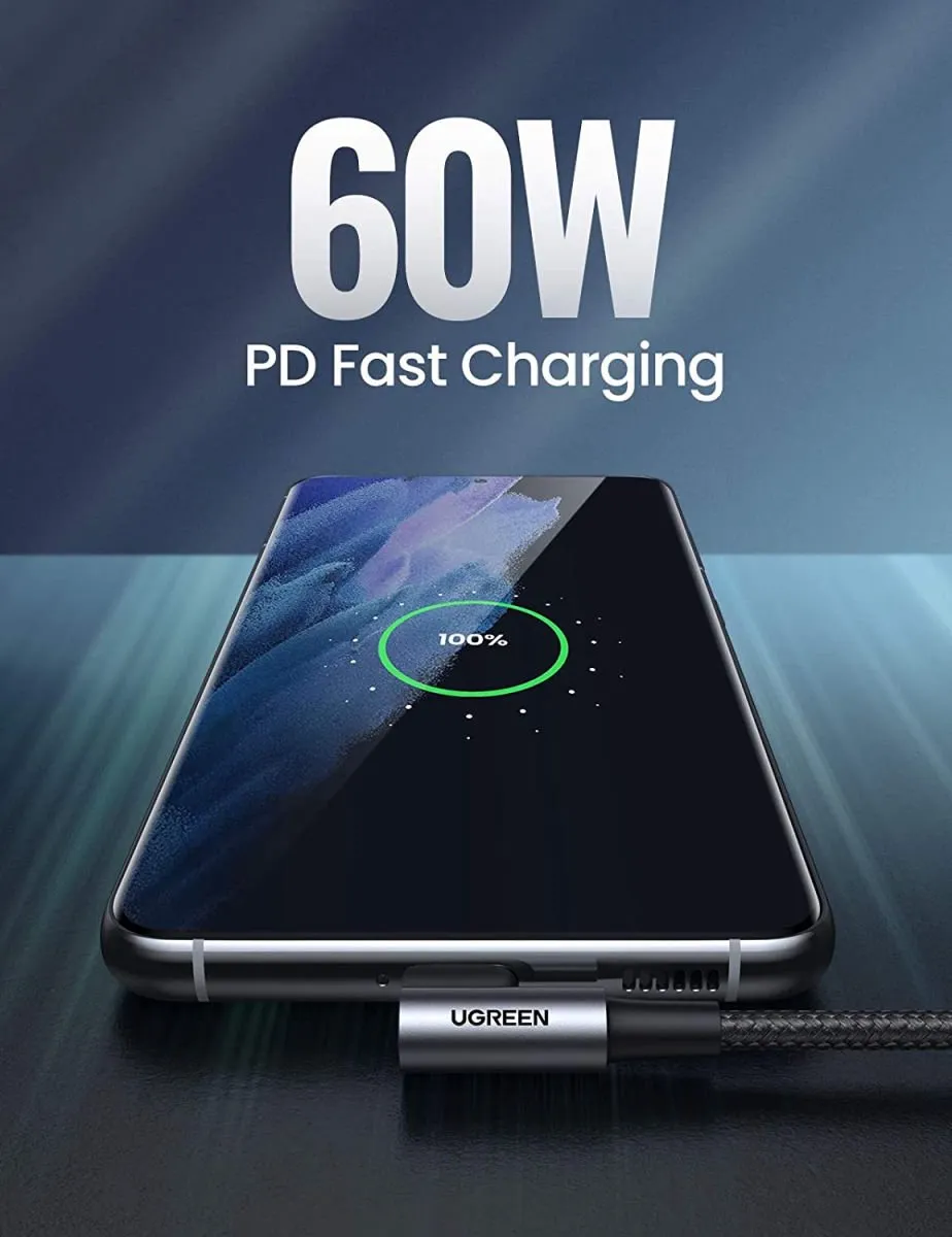 UGREEN USB-C Haakse Kabel 1m - Grijs