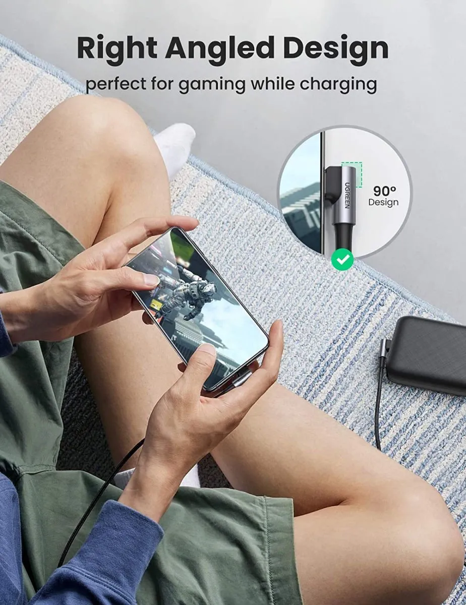 UGREEN USB-C Haakse Kabel 1m - Grijs