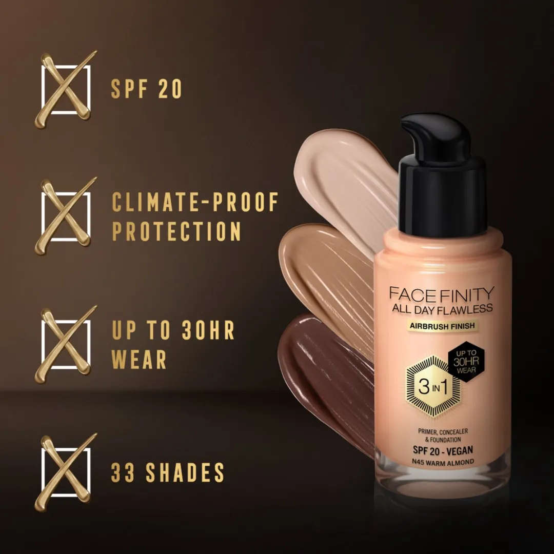 Max Factor Facefinity Foundation N45 Warm Almond - 30ml