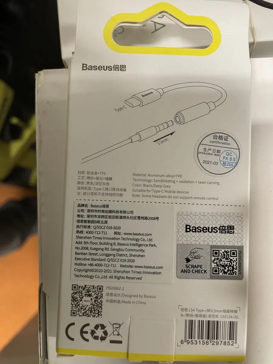 Baseus CATL54-0G USB-C naar 3.5mm Aux Jack - Space Gray