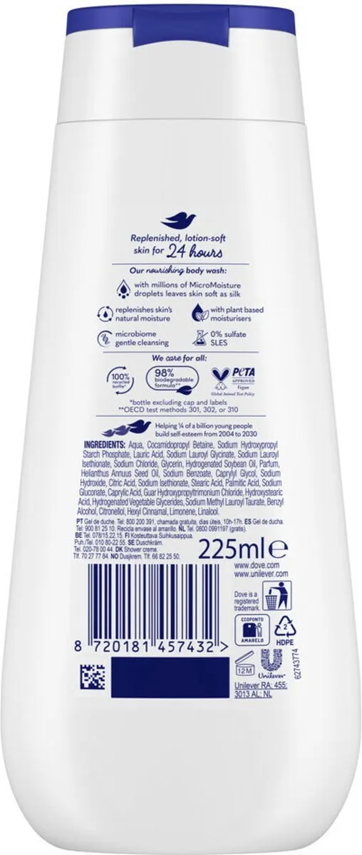Dove Shower Deeply Nourishing 225ml - 5 Stuks - afbeelding 6 van 6