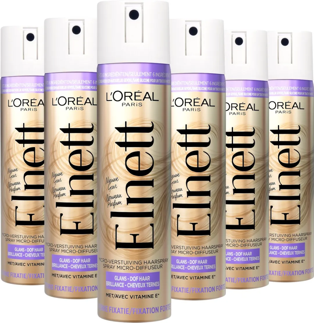 L'Oréal Paris Elnett Shine Sterke Fixatie Haarspray 6x75ml