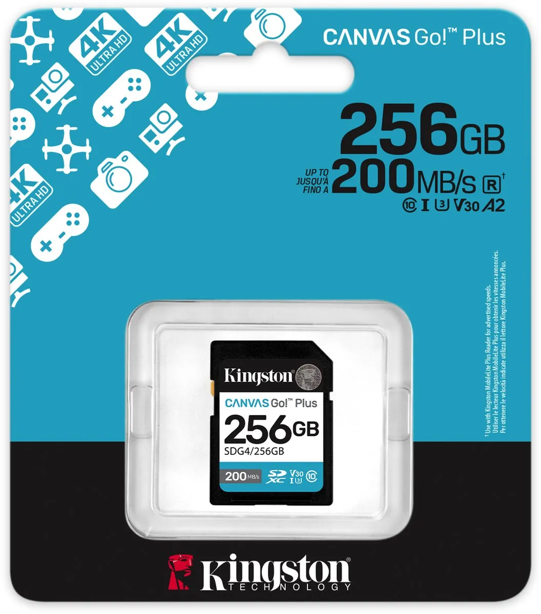 Kingston Technology 256GB SDXC Canvas Go Plus Gen4 200MB/s C10 UHS-I U3 V30