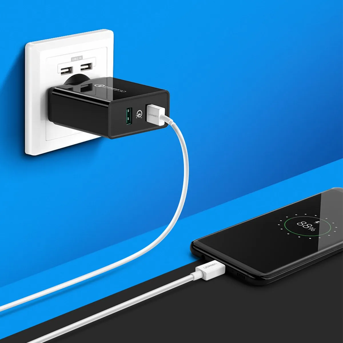 Ugreen Wandlader 36W QC3.0 - 2x USB-A - Zwart
