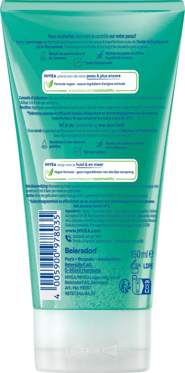 NIVEA DERMA Skin Clear Gezichtscrub 150ml - Salicylzuur & Niacinamide