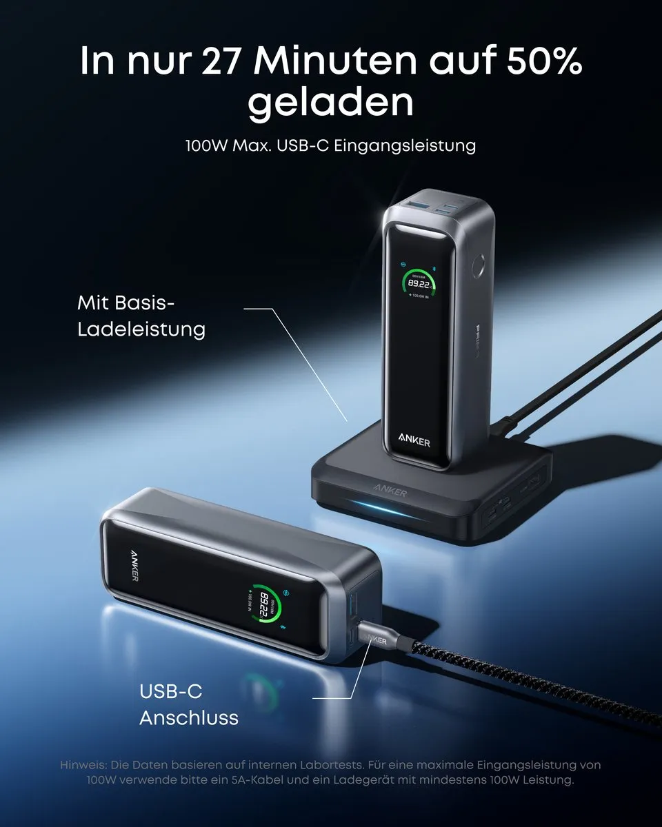 Anker Prime Power Bank A110BH11 - 20.100mAh 220W - 3 Poorten - Zwart