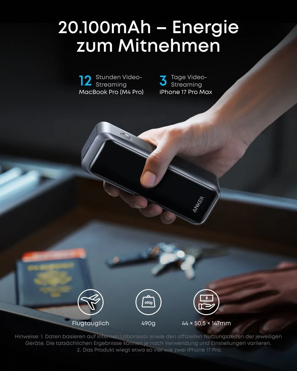Anker Prime Power Bank A110BH11 - 20.100mAh 220W - 3 Poorten - Zwart