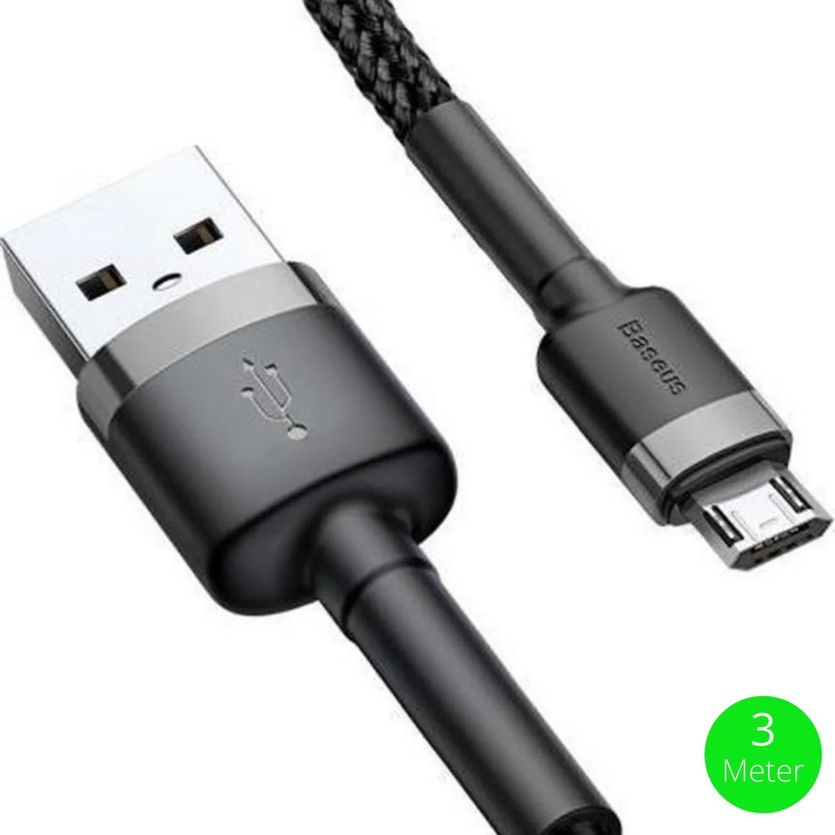 Baseus USB-C Oplaadkabel 3m - Gevlochten Nylon - Zwart