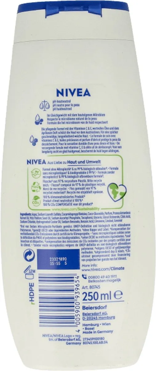 NIVEA Douchegel Apricot & Apricot Seed Oil 250ml - afbeelding 6 van 6