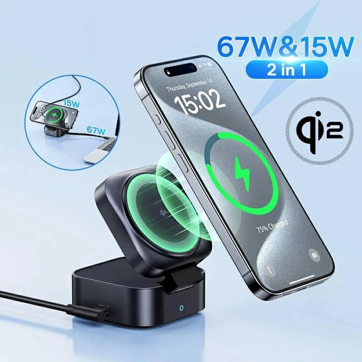 Baseus PicoGo 2-in-1 Magnetische Draadloze Oplader 67W - Zwart