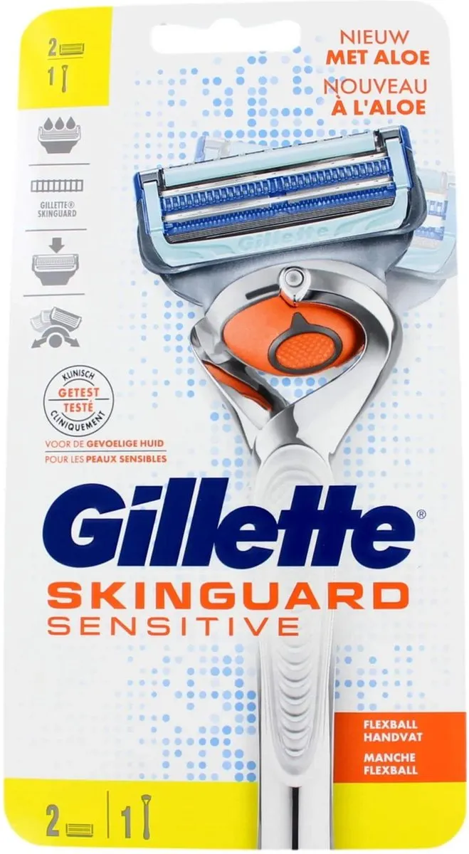 Gillette Skinguard Sensitive Support Flexball - 2 Scheermesjes - Grijs