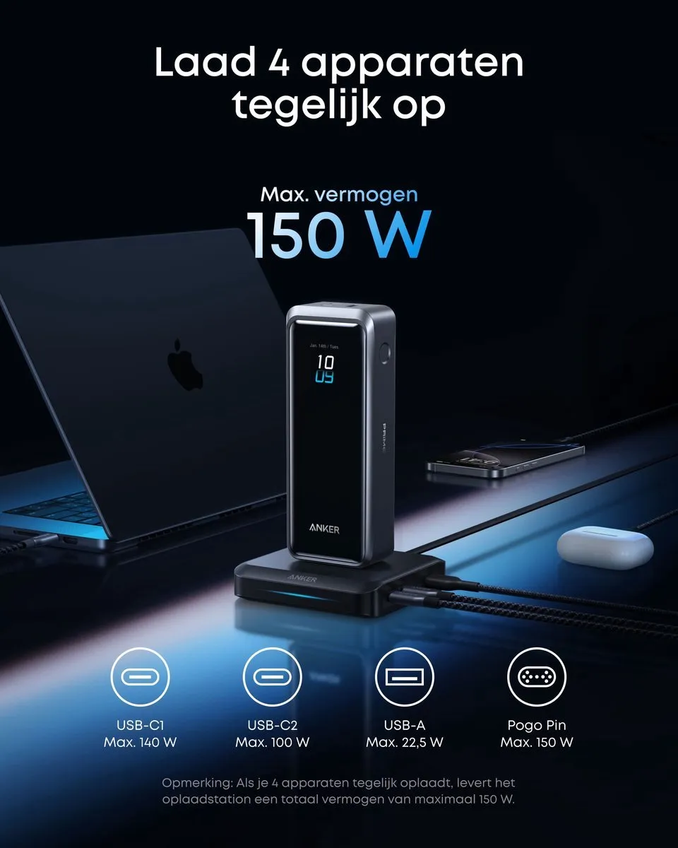 Anker Prime Power Bank A110BH11 20100mAh - 220W - 3x Oplaaduitgangen