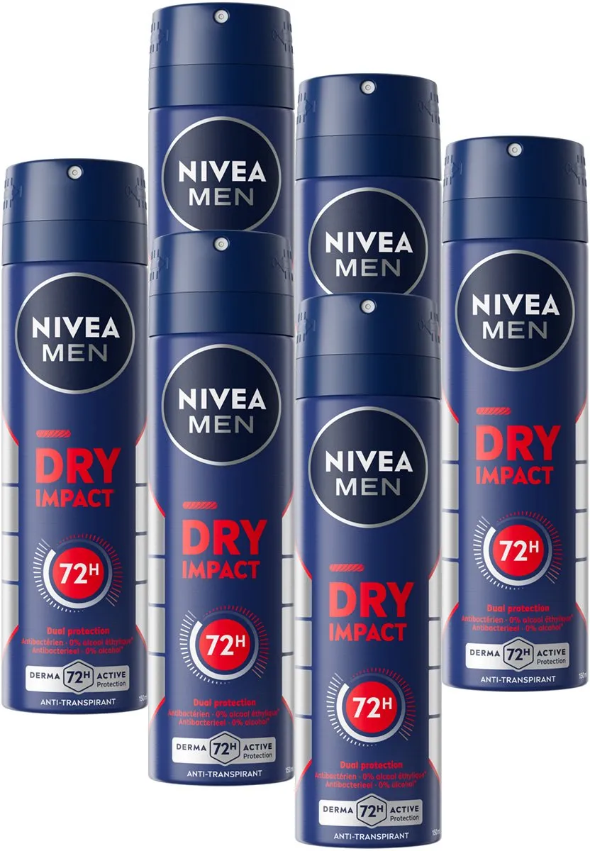 NIVEA MEN Dry Impact Anti-Transpirant Spray 6x150ml