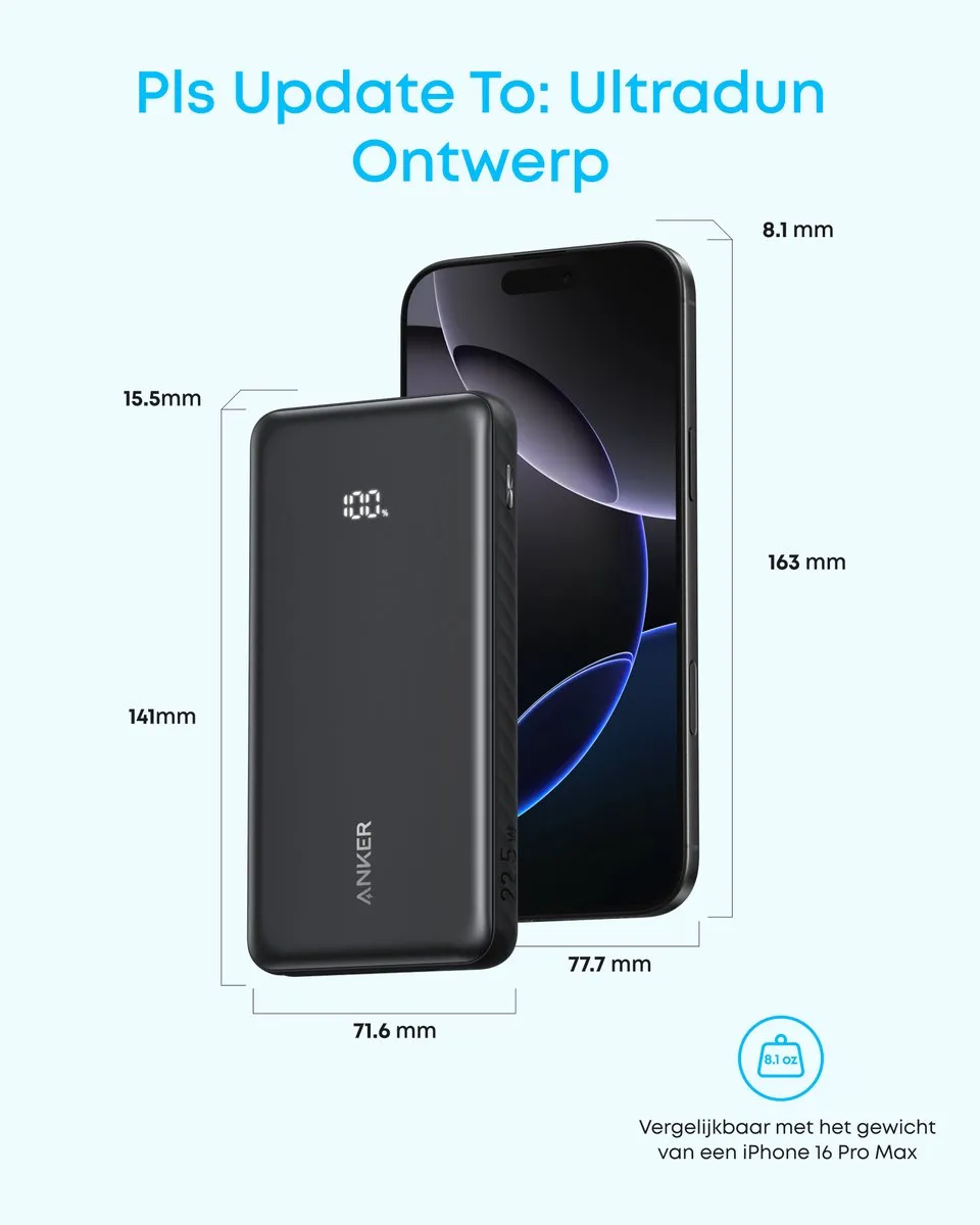 Anker Zolo Powerbank A110DH11 - 10.000mAh 22,5W - 3x USB - Zwart