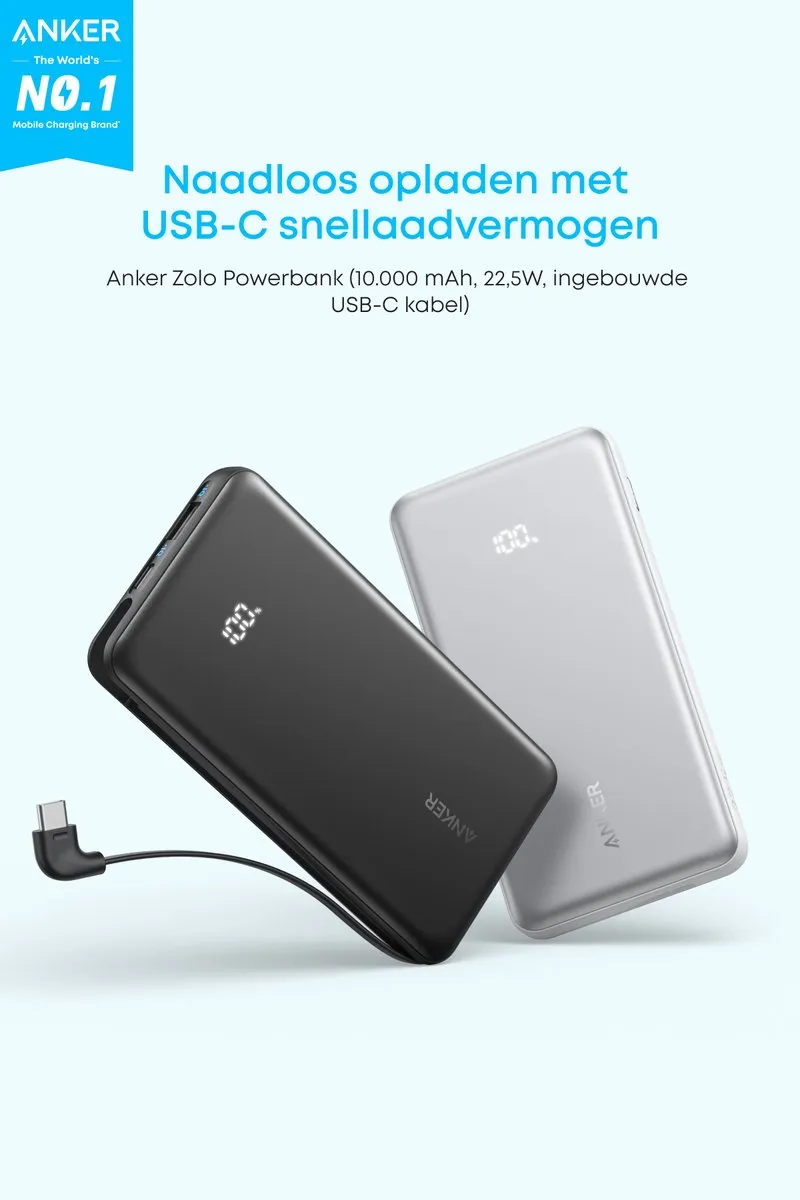 Anker Zolo Powerbank A110DH11 - 10.000mAh 22,5W - 3x USB - Zwart - afbeelding 6 van 6