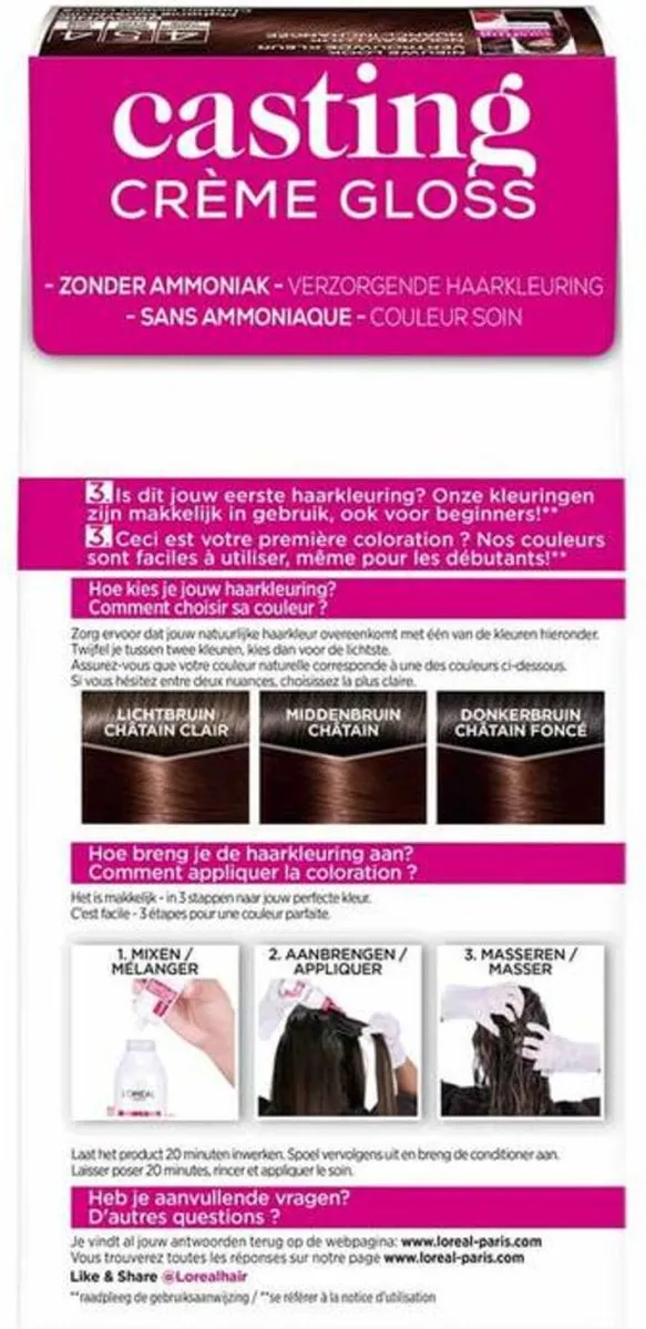 L'Oréal Casting Crème Gloss 454 Mahonie Koperbruin - 6 Stuks