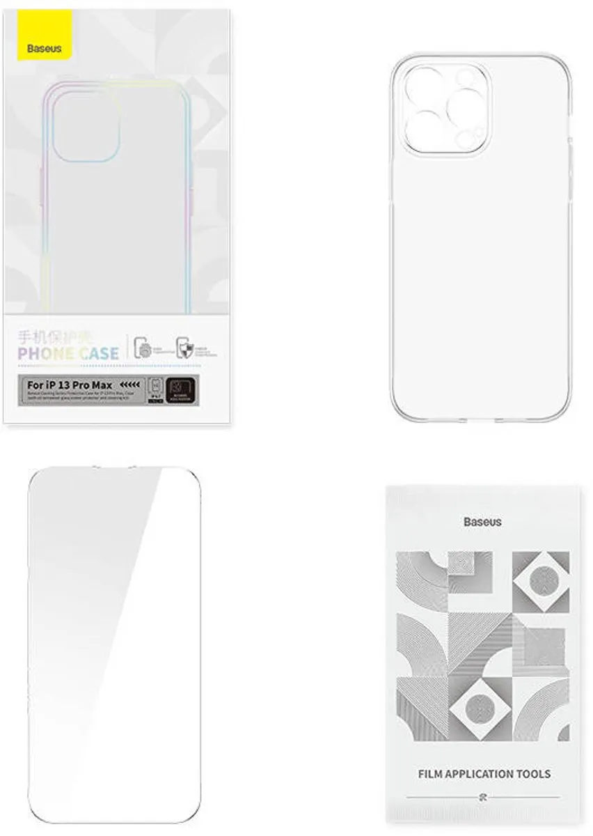 Baseus Transparante Hoes iPhone 13 Pro Max - Gehard Glas - Zwart - afbeelding 3 van 6