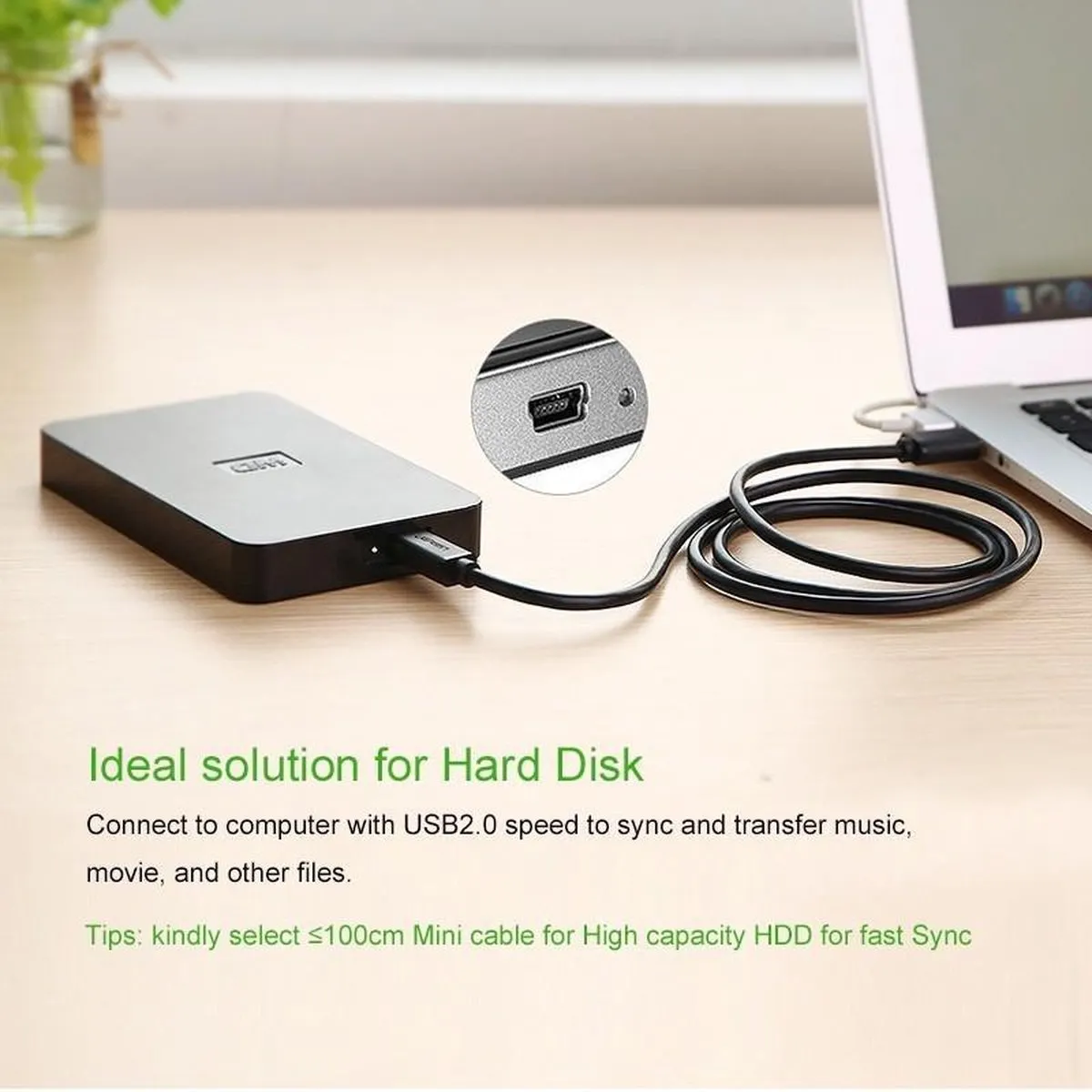 Ugreen USB Mini USB Kabel 480 Mbps 2m - Zwart