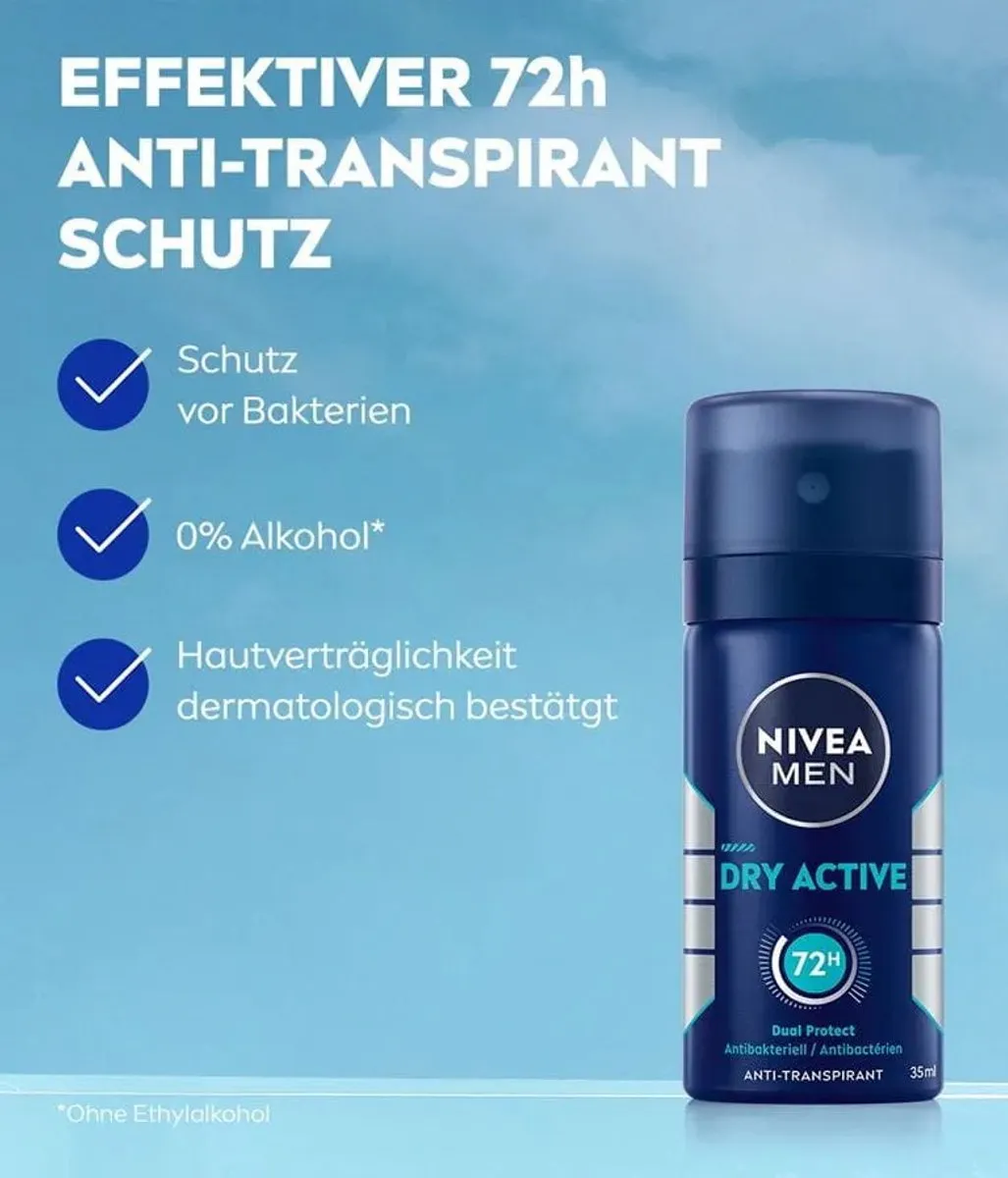 NIVEA Men Dry Active Deodorant 35ml - 4 Stuks