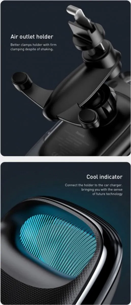 Baseus Telefoonhouder Auto WXHW02-01 - Draadloos opladen - Ventilatierooster - Zwart