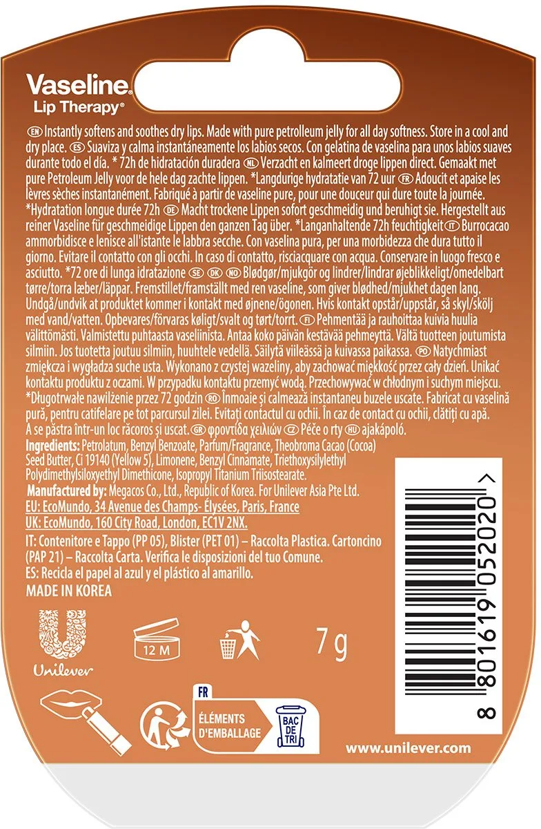 Vaseline Lip Therapy Cocoa Butter 14ml - 2 Stuks