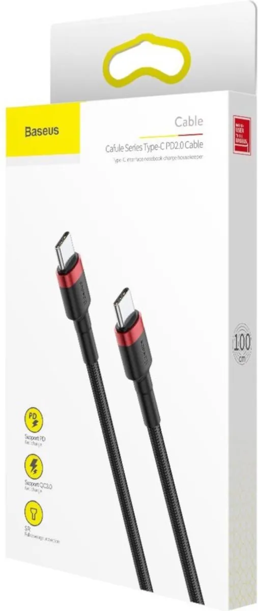 Baseus Cafule USB-C Kabel CATKLF-G91 1m - 60W PD2.0 - Zwart/Rood