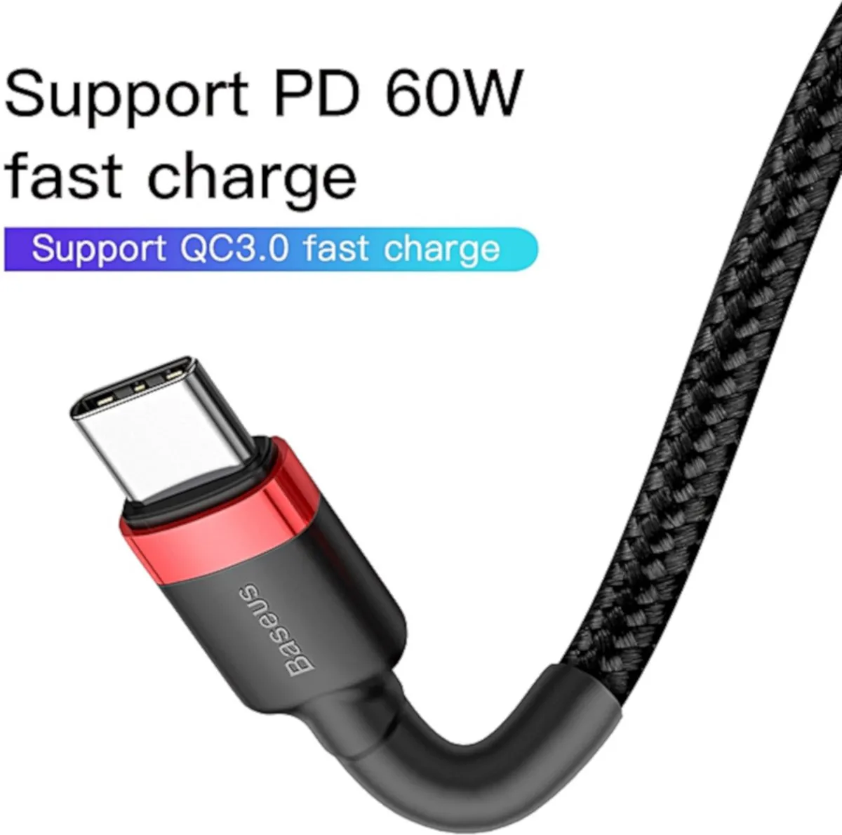 Baseus Cafule USB-C Kabel CATKLF-G91 1m - 60W PD2.0 - Zwart/Rood