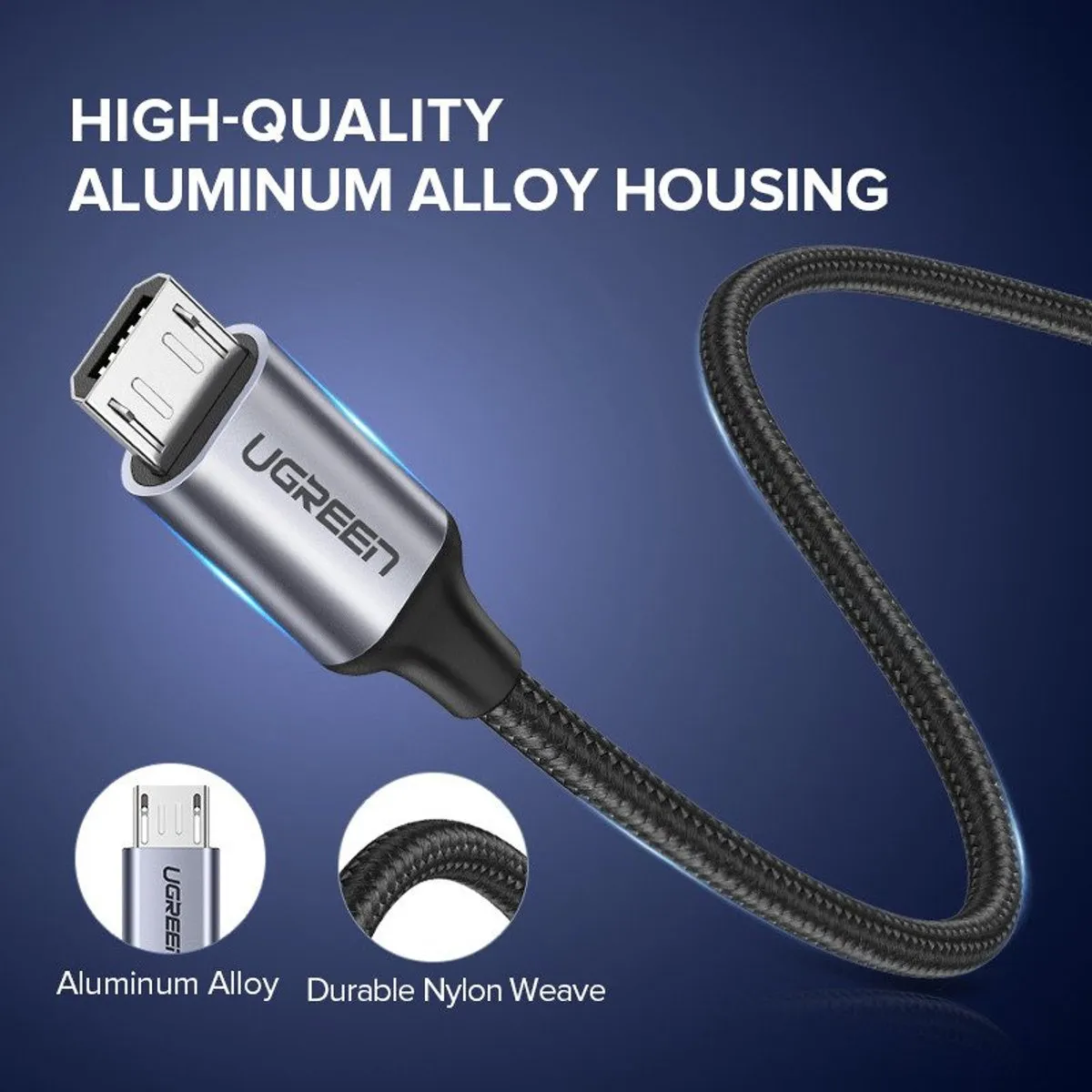 Ugreen US290 USB naar Micro-USB Kabel QC 3.0 1,5m - Zwart