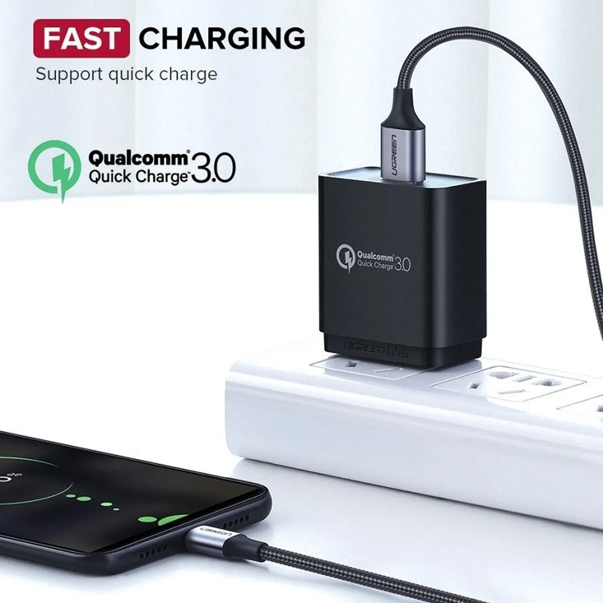 Ugreen US290 USB naar Micro-USB Kabel QC 3.0 1,5m - Zwart