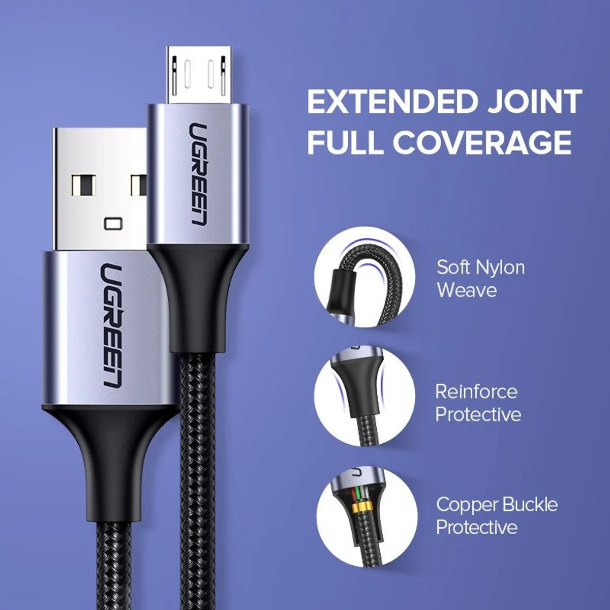 Ugreen US290 USB naar Micro-USB Kabel QC 3.0 1,5m - Zwart