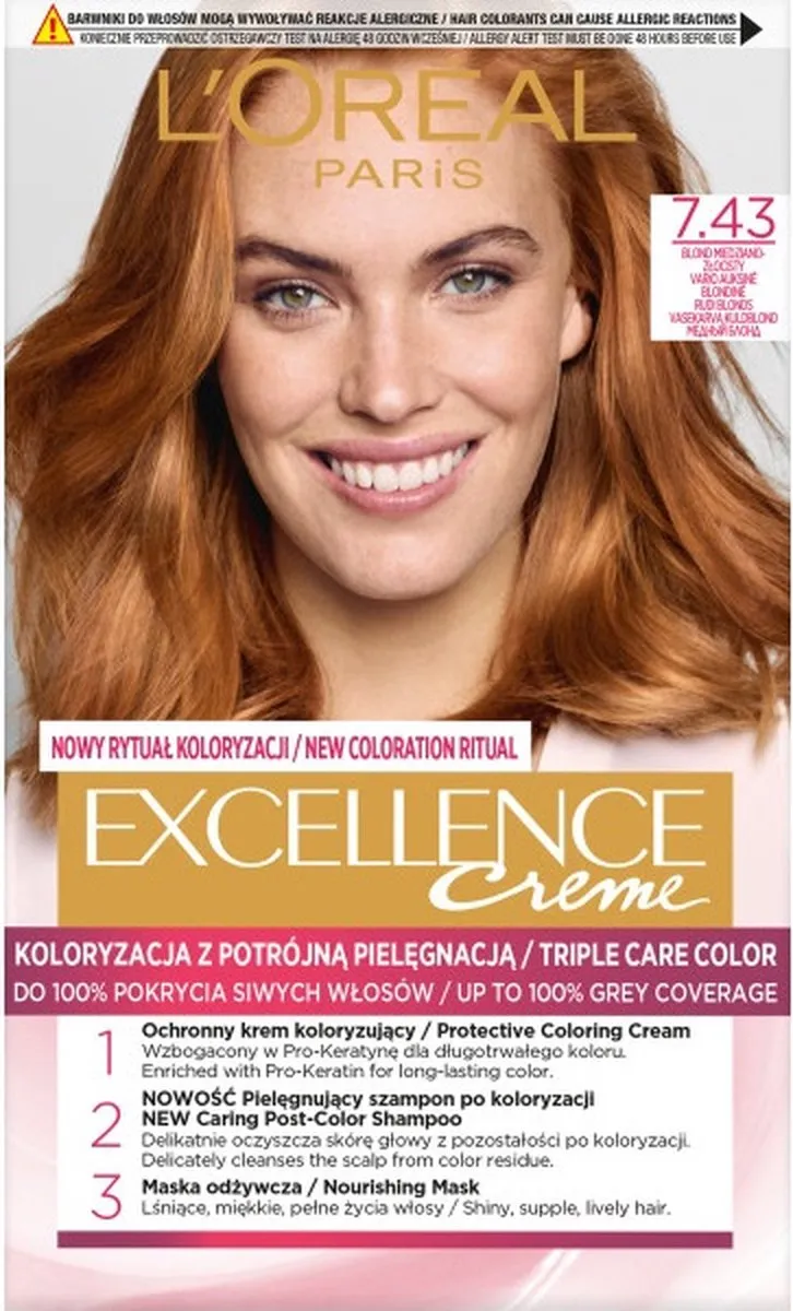 L'Oréal Paris Excellence Crème Haarkleur 7.43 Koper-goudblond