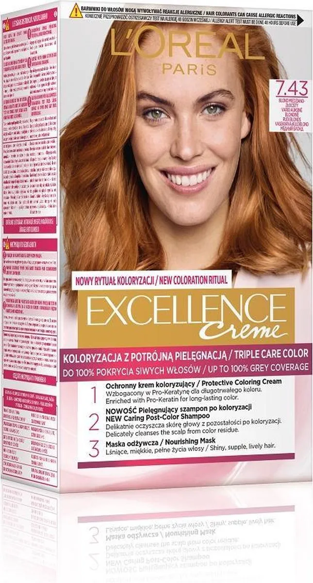 L'Oréal Paris Excellence Crème Haarkleur 7.43 Koper-goudblond