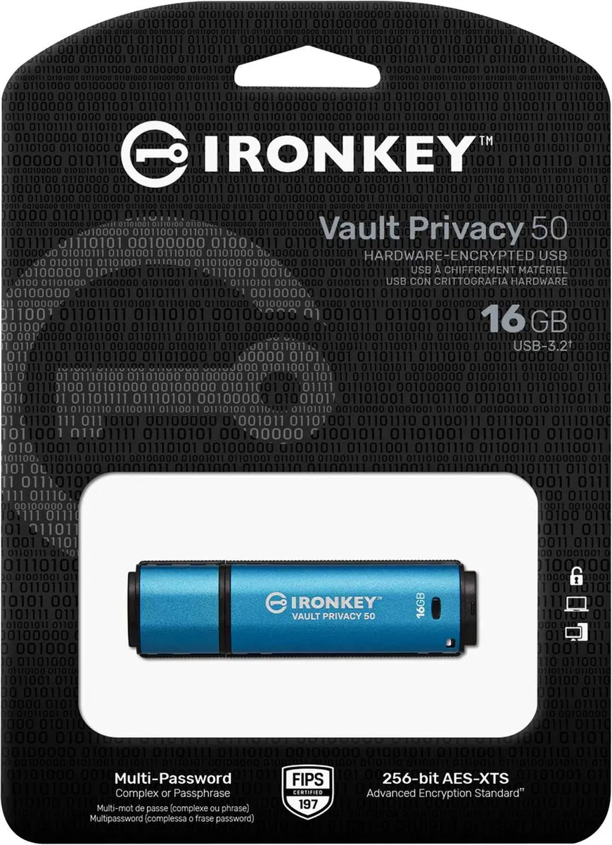 Kingston IronKey Vault Privacy 50 IKVP50/16GB USB-stick 16GB - Zwart/blauw - afbeelding 6 van 6