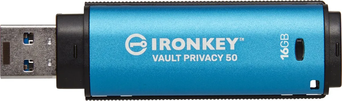 Kingston IronKey Vault Privacy 50 IKVP50/16GB USB-stick 16GB - Zwart/blauw