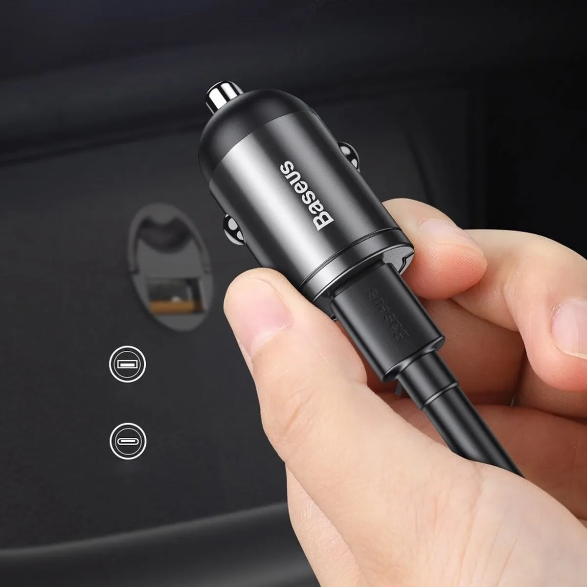 Baseus Mini USB Autolader QC 3.0 30W - 2x USB - Grijs