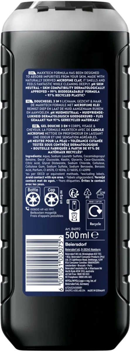 NIVEA MEN Deep Clean Douchegel 500ml - afbeelding 6 van 6
