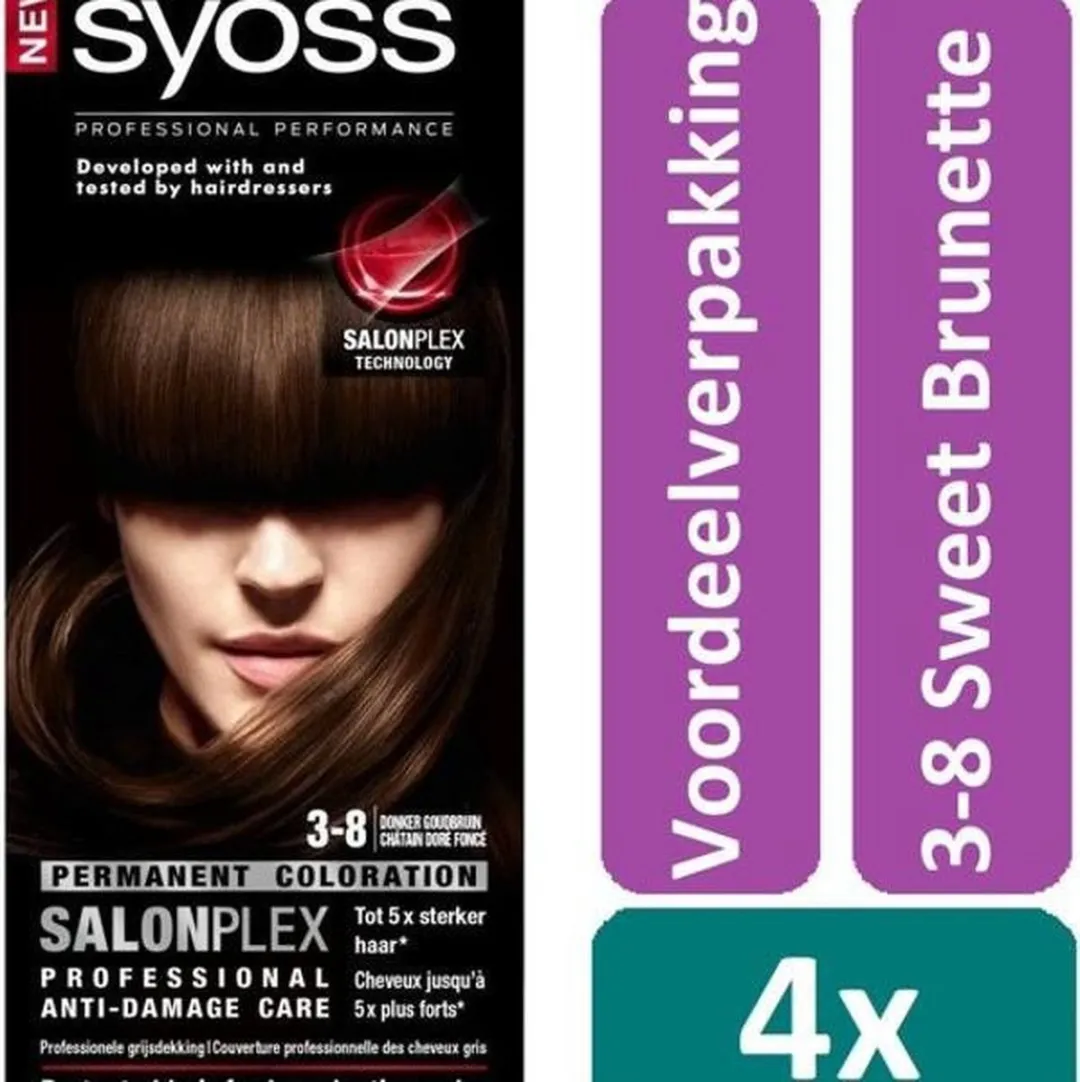 SYOSS Haarverf 3-8 Donker Goudbruin - 4x115ml