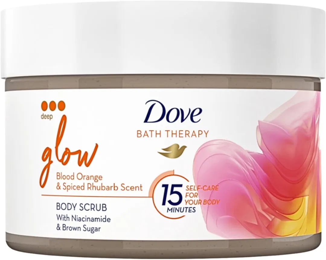 Dove Bath Therapy Glow Bodyscrub Bloedsinaasappel & Rabarber 295ml