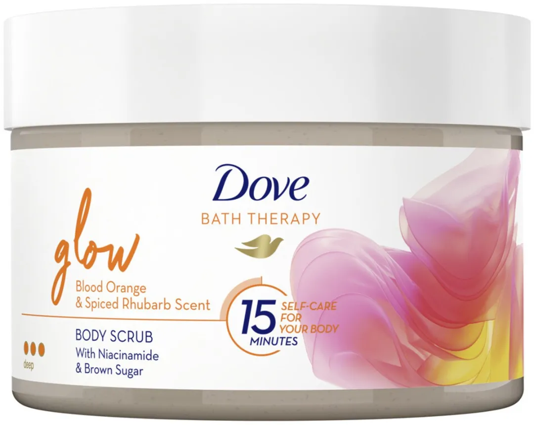 Dove Bath Therapy Glow Bodyscrub Bloedsinaasappel & Rabarber 295ml